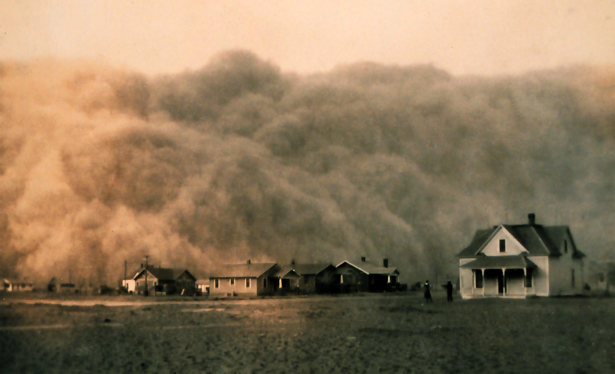 O fenômeno Dust Bowl da década de 1930, documentado por Ken Burns em The Dust Bowl (2012), serviu de inspiração para a praga.